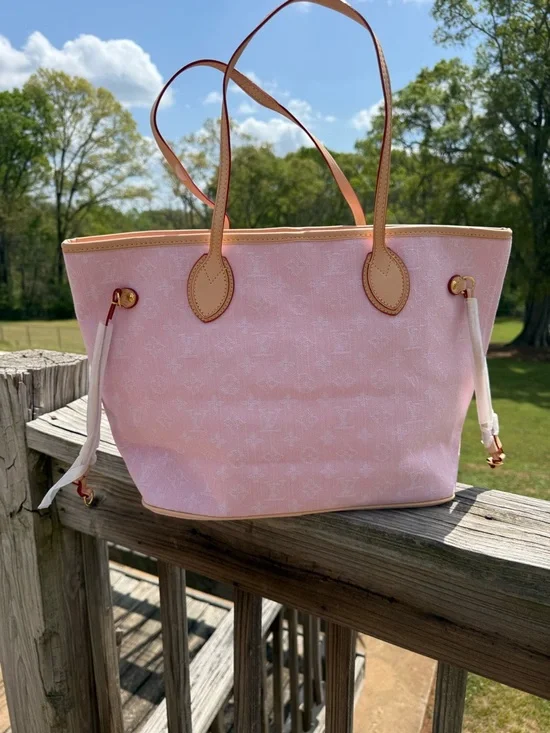 Fashion inspired Pink Canvas Tote Bag with Tan Trim - Picture 6 of 7